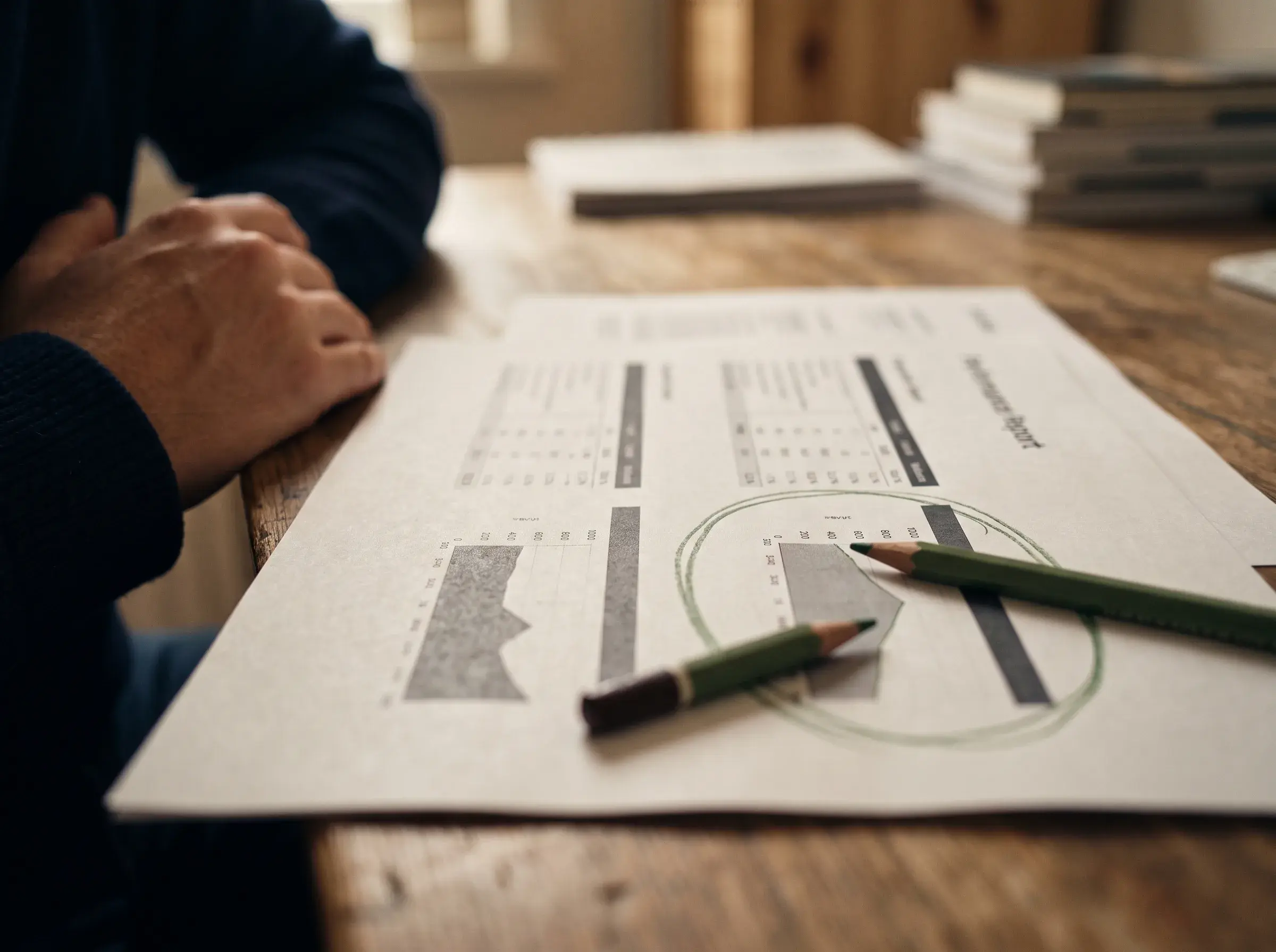 Un rapport de performance imprimé comparant deux variantes, l'une entourée au crayon vert.